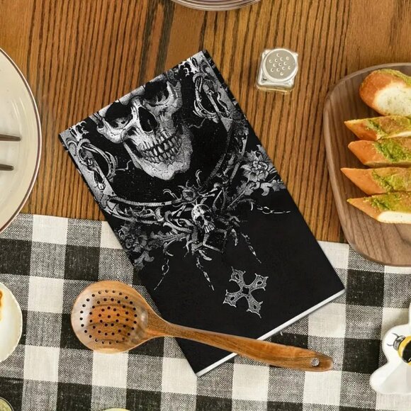 Set of 2 Halloween Skull Hand Towels Kitchen Dish Cloths Gothic Goth Horror NWOT - Picture 4 of 5